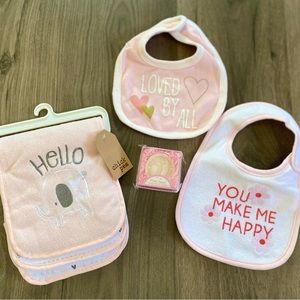 Baby girl gift set: burp cloths, bibs, soap